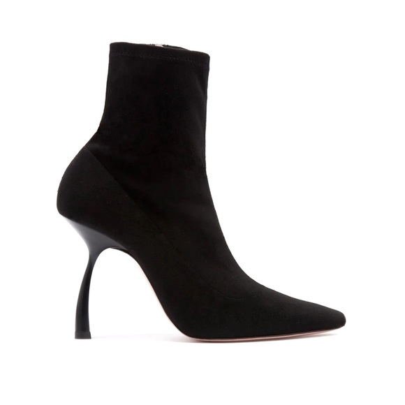 PIFERI Merlin Black Ankle Boot Vegan Suede Curved Heel elongated toe Size 40 New - Picture 3 of 13